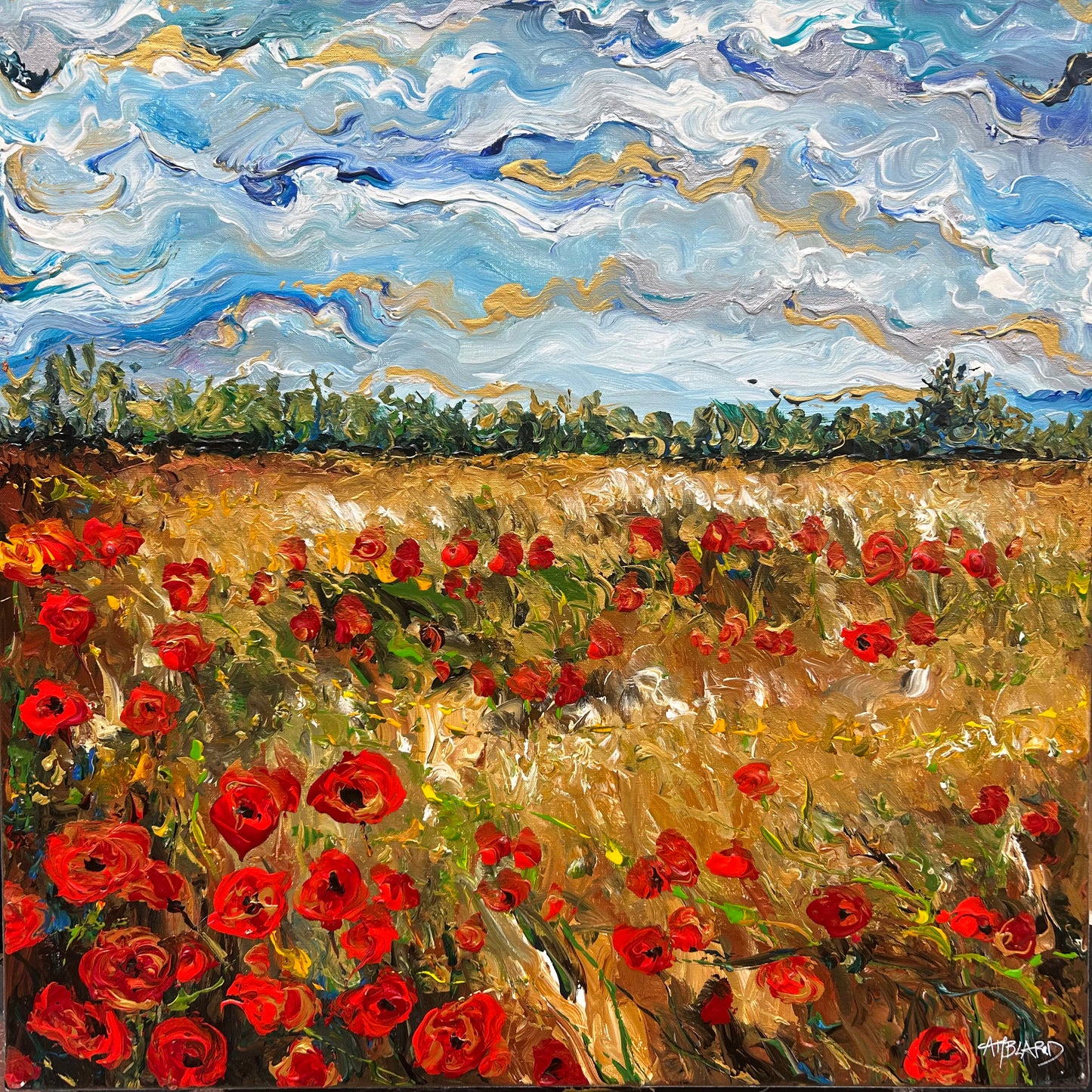 Golden wheat field and poppies 1