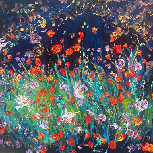 Tulips and poppies in the enchanted garden