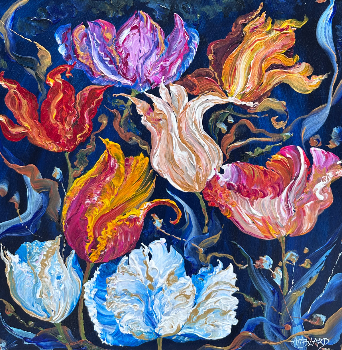 Tulips in the blue sky