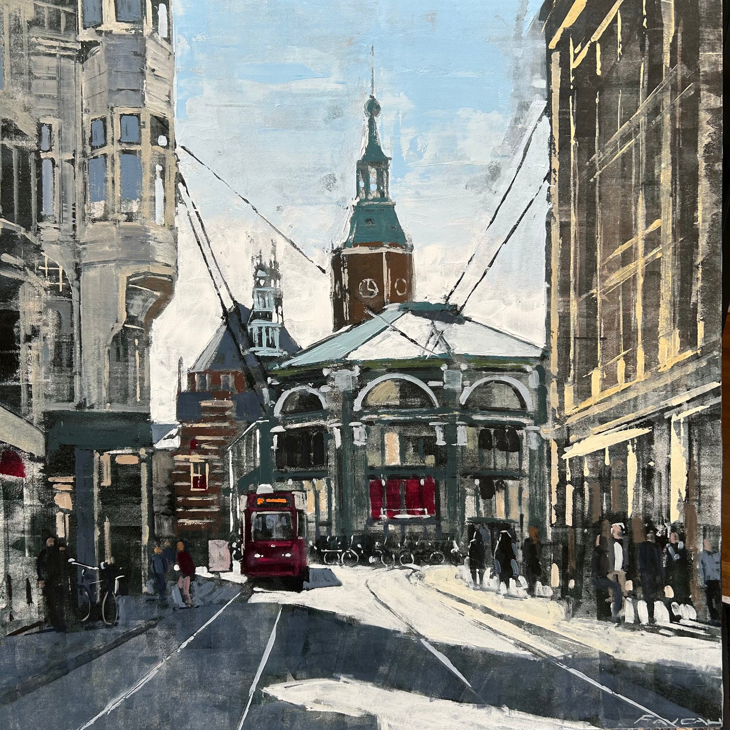 Gravenstraat Red Tram in Summer