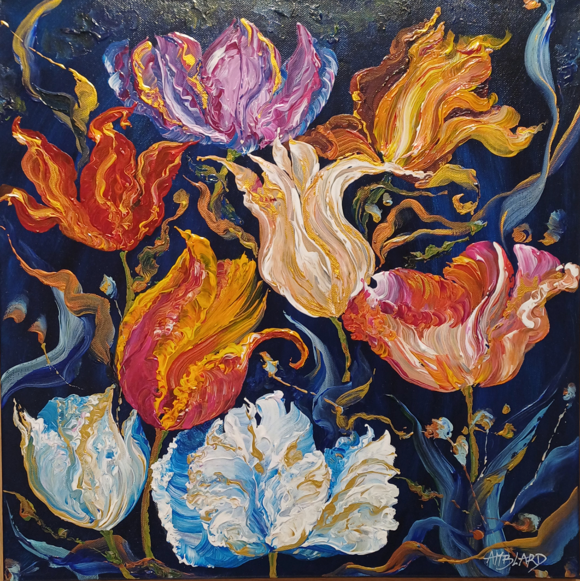 Tulips in the blue sky