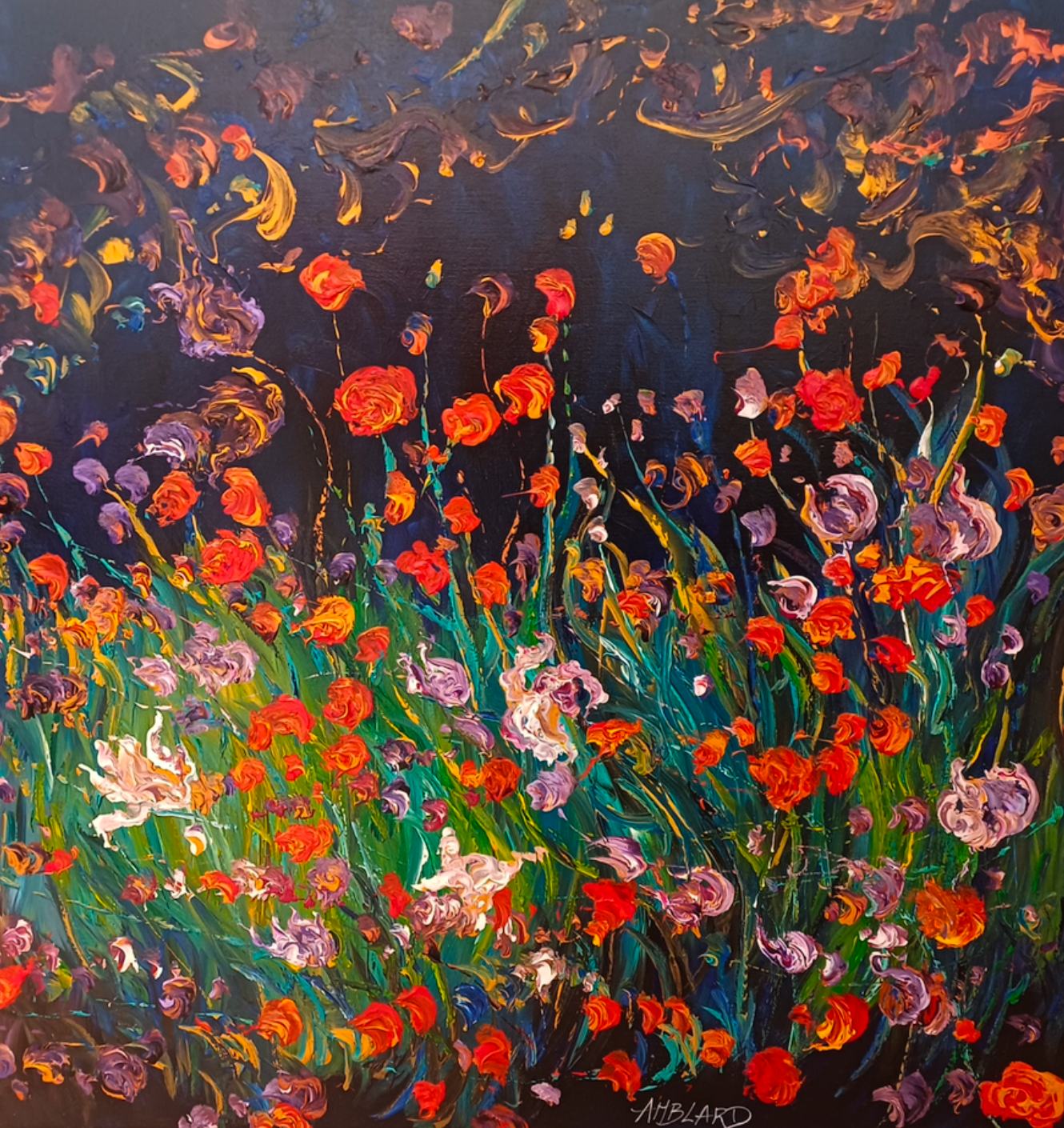 Tulips and poppies in the enchanted garden