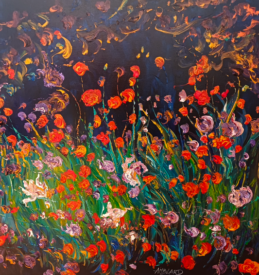 Tulips and poppies in the enchanted garden