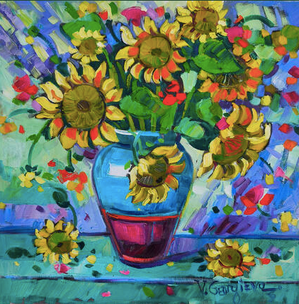Sunflowers & swirling skies